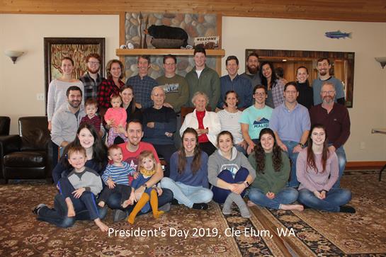 A large family gathers in Cle Elum, WA, to celebrate Presidents Day together.