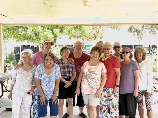 Friends gather in a park on a sunny day, smiling and celebrating community and friendship.