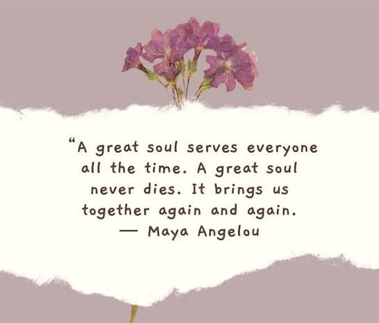 Pink flowers enhance a heartfelt quote on the value of serving others and unity.