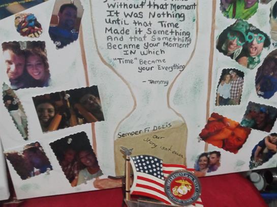 A heartfelt collage features photos and quotes celebrating memories related to the Marine Corps.