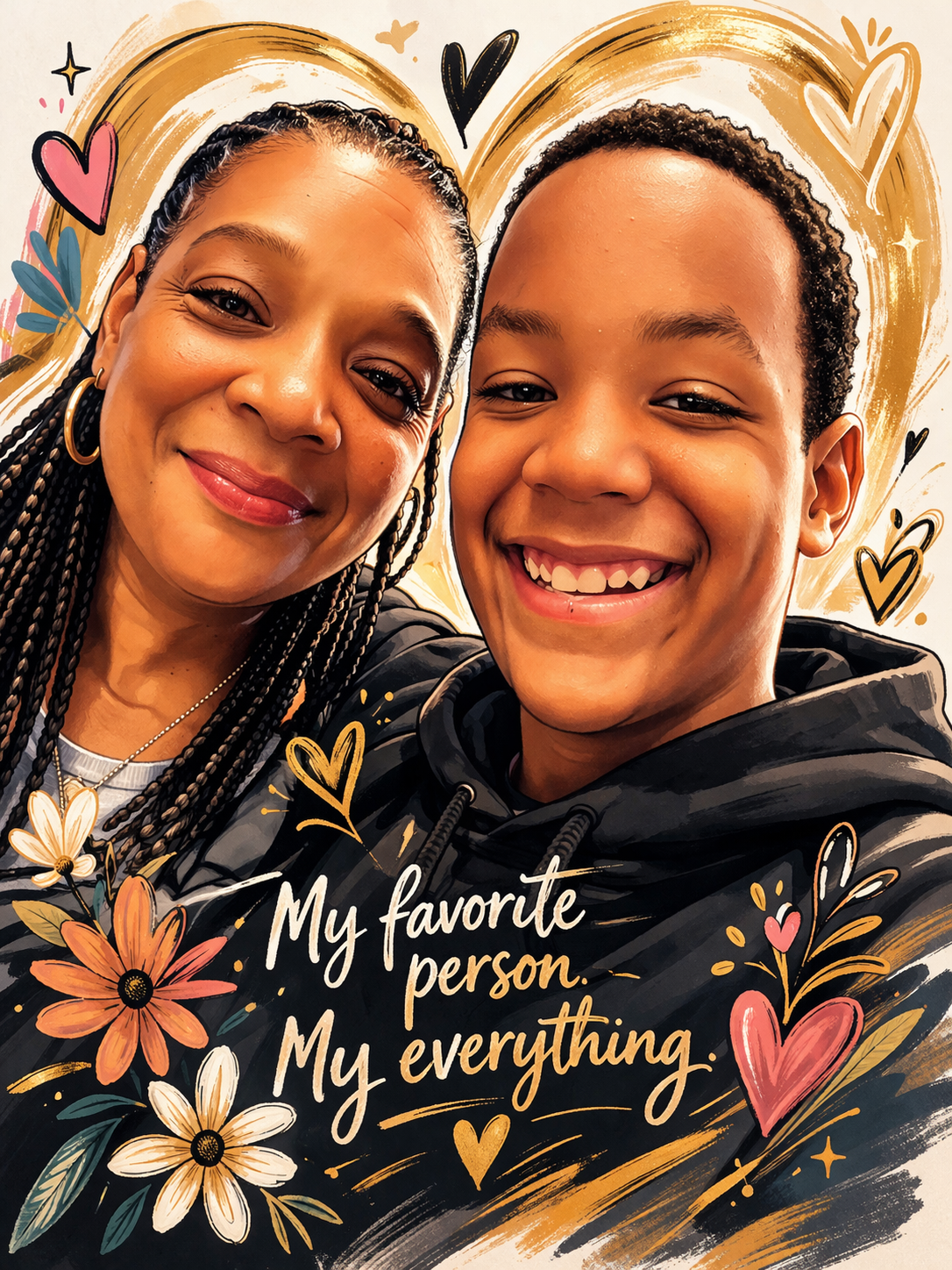 A woman and a boy smiling for a picture