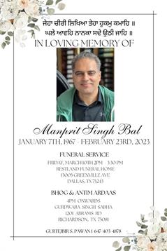 Family and friends gather to celebrate the life of Manprit Singh Bal at his memorial service.