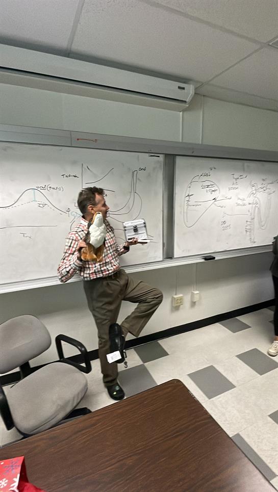 A teacher explains concepts using diagrams on whiteboards while students attentively listen.