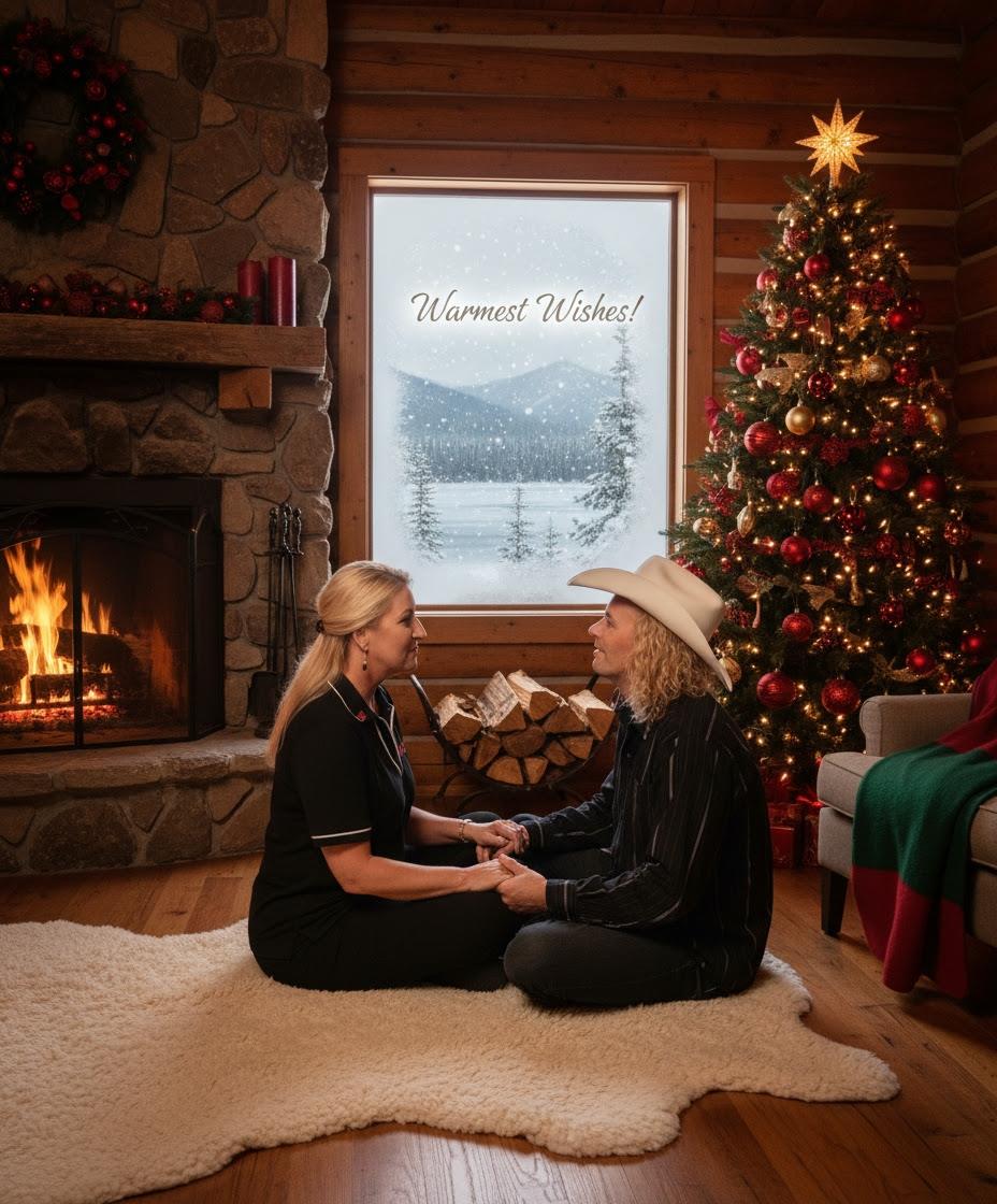 Two women sitting on the floor in front of a fireplace