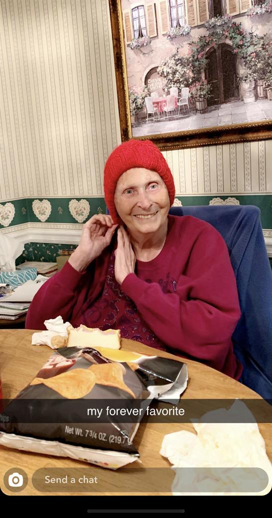 A woman in a red hat