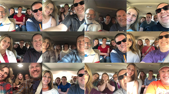 Friends enjoying each other's company, taking multiple selfies inside a car on a fun excursion.