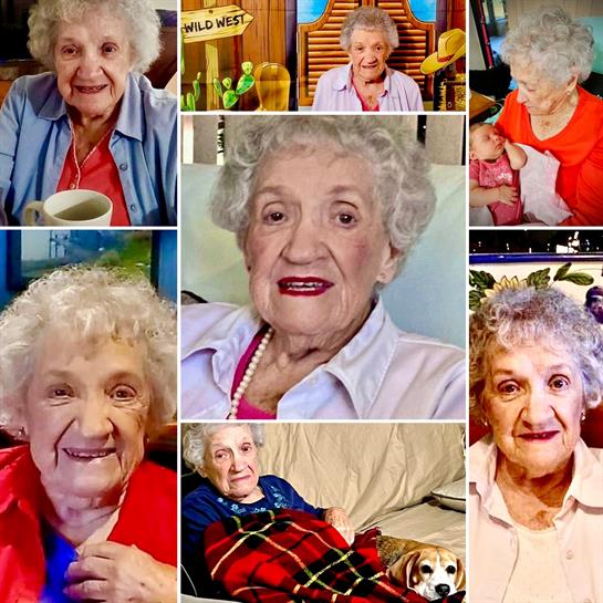 Elderly woman shines with joy, sharing her vibrant personality in candid moments.