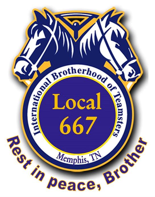 Teamsters Local 667 emblem in Memphis honors a deceased member with a heartfelt tribute.