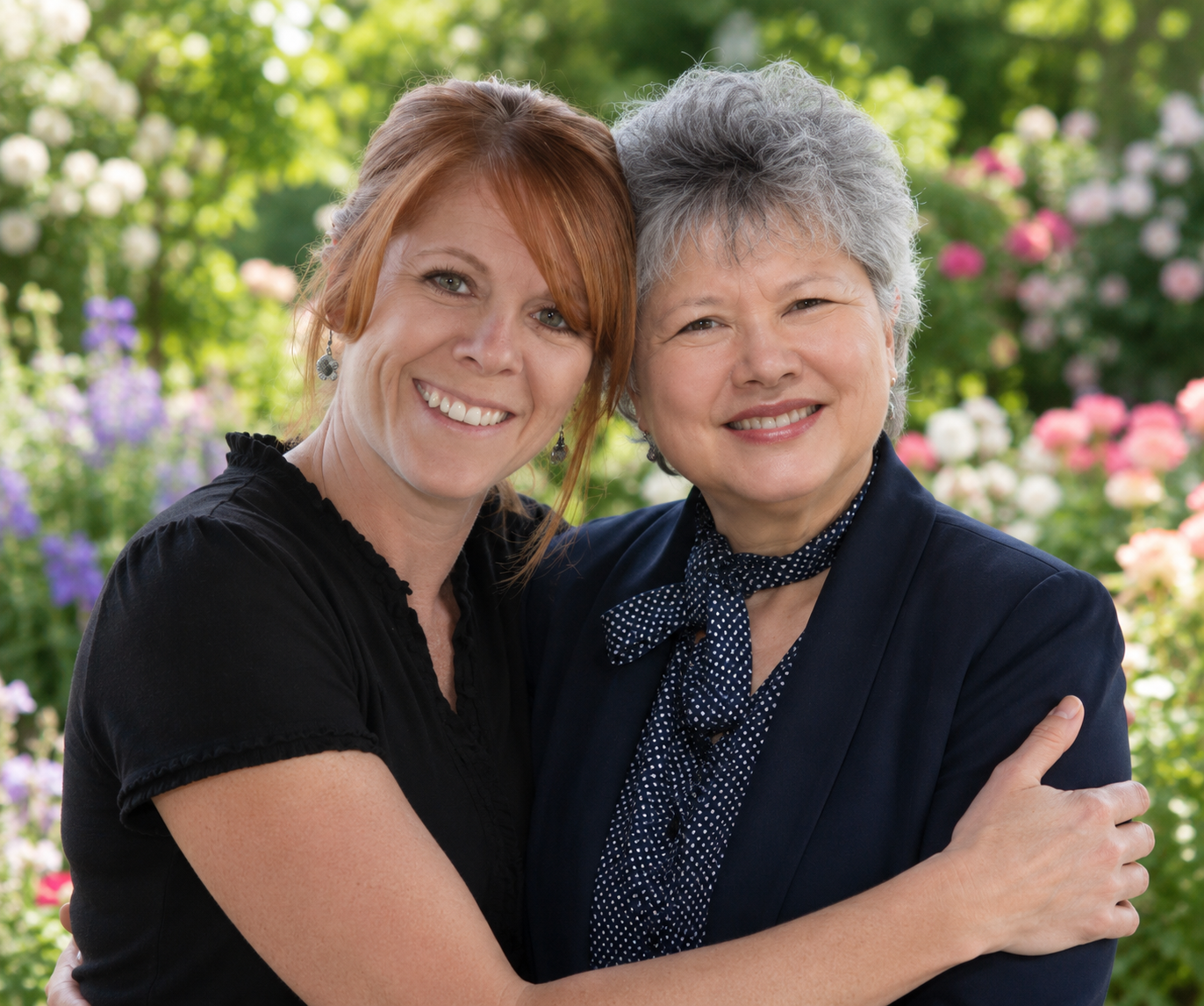 Two women hugging each other