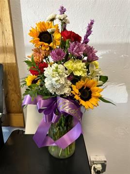 A bouquet of flowers in a vase