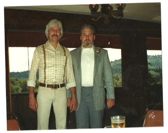 Two men standing in a room