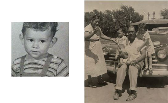 A collage of a man and a woman holding a child