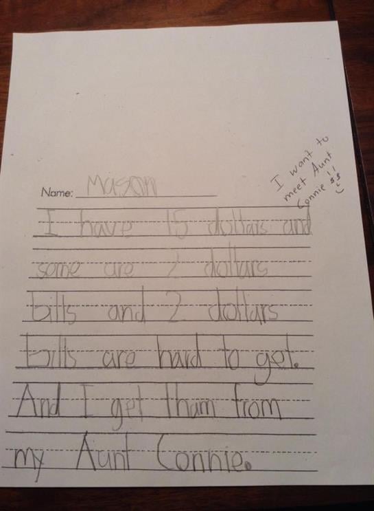 A child's writing on a paper