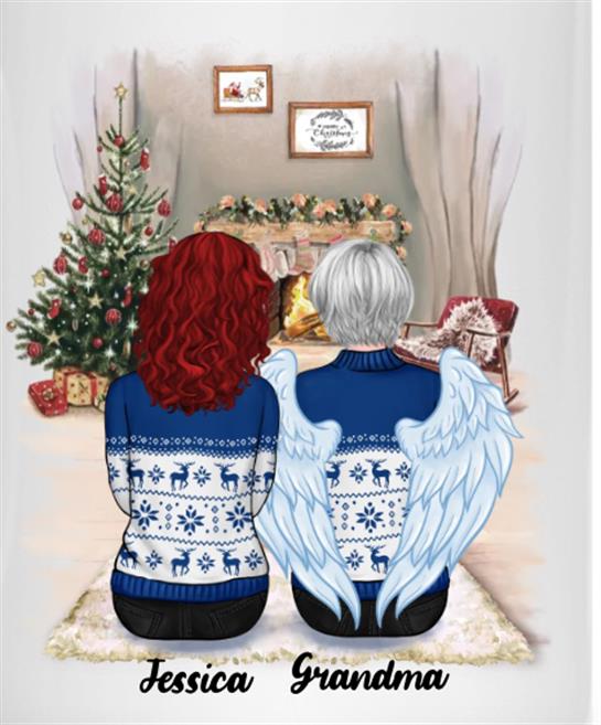 Two figures sit together by a crackling fire, enjoying a warm and festive atmosphere.