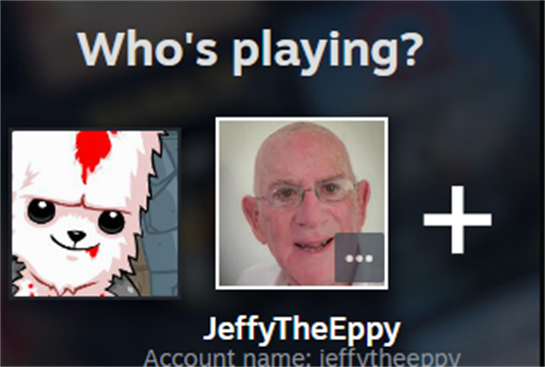 An animated character and an older man sharing a gaming platform, inviting interaction.