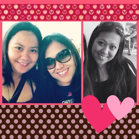 Two friends pose happily together, showcasing their friendship at a casual gathering with hearts.