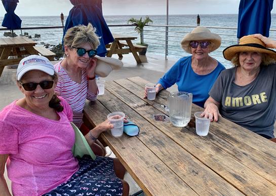 A group of women sitting at a table with drinks
