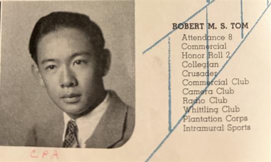 Robert M. S. Tom's school profile displays his involvement in various clubs and activities.
