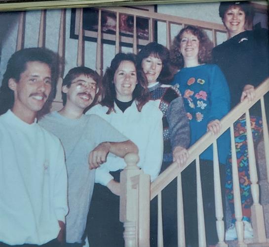 A group of people standing on stairs