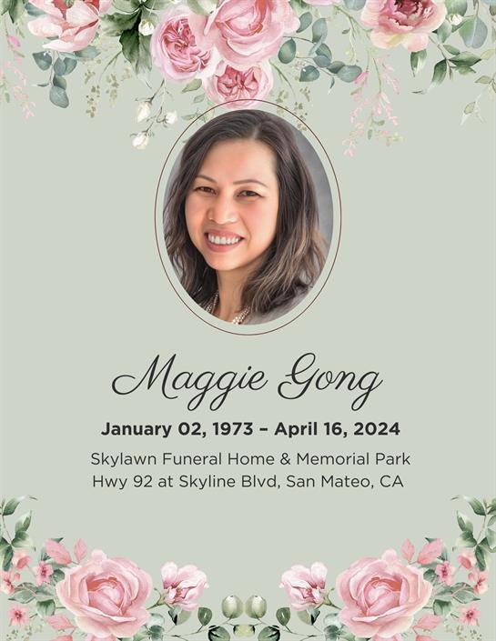 Family and friends gather to honor Maggie Gong's legacy at Skylawn Funeral Home in April.