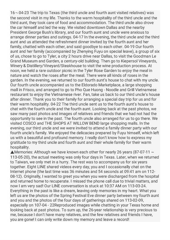 Relatives reunite in Texas for a spring visit full of meals, chats, and bonding moments.