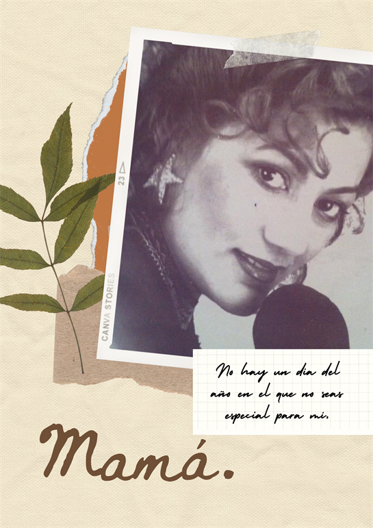 A vintage artwork features a woman's portrait with a heartfelt message celebrating motherhood.