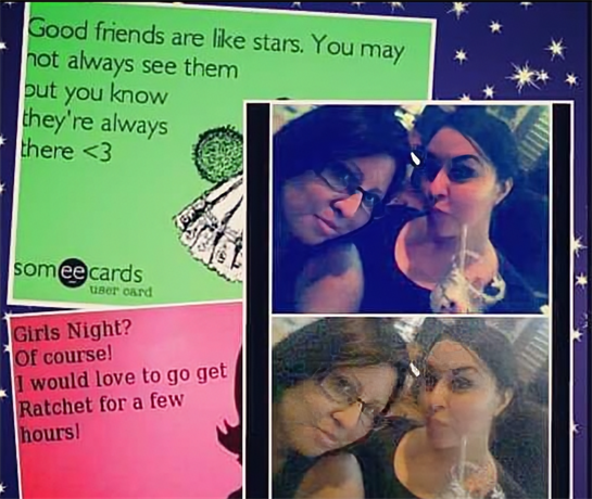 Two friends share drinks and laughter during a fun girls' night out filled with joy.