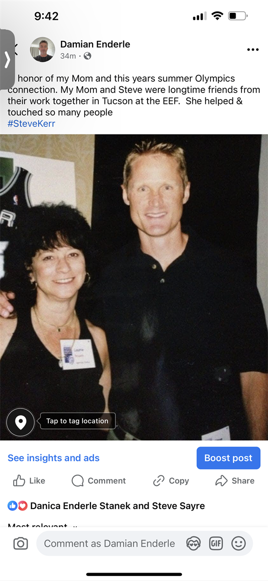 Friends joyfully reunite in Tucson during the summer Olympics, celebrating teamwork.