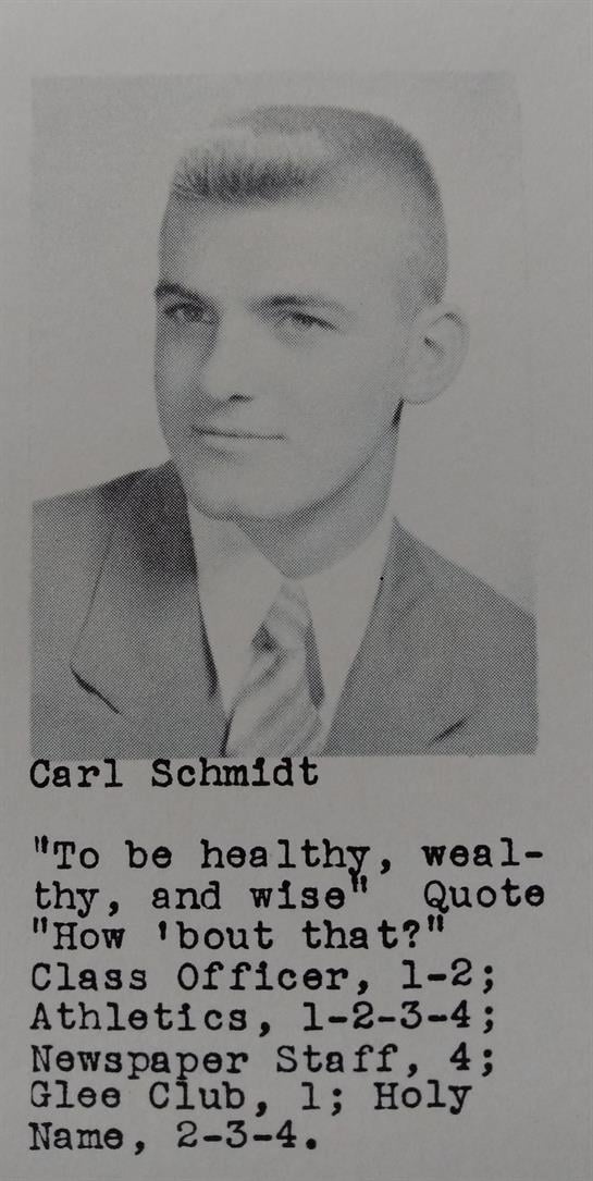 Carl Schmidt highlights his high school leadership and extracurricular achievements.