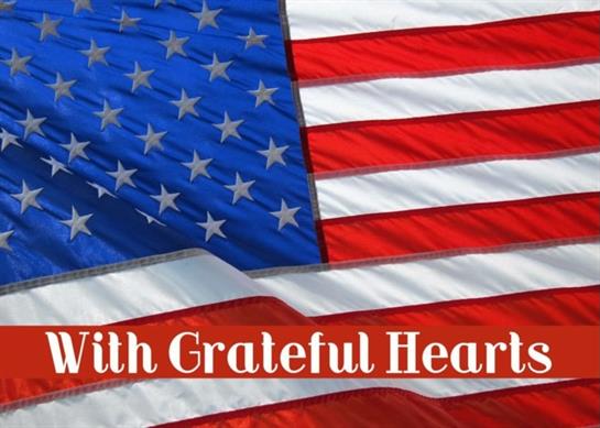 American flag displayed with heartfelt message of gratitude and appreciation for the country.