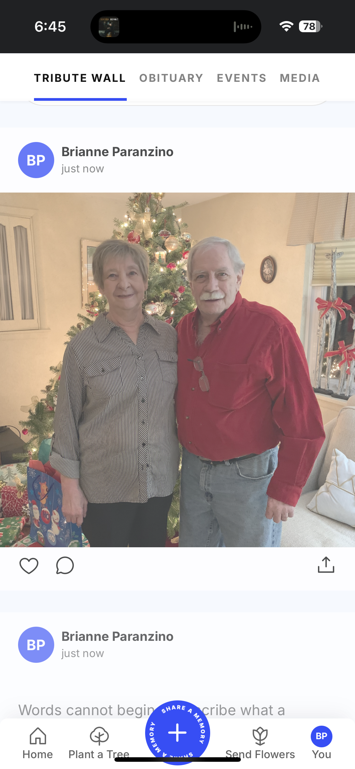 A couple smiles warmly together near a beautifully decorated Christmas tree filled with ornaments.