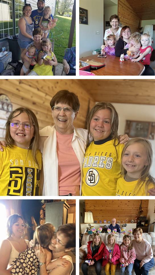 Joyful family members interact in a warm cabin, highlighting connections and laughter.