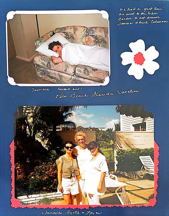 A collage of photos of a woman lying on a couch