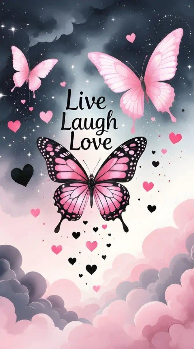 Pink-winged butterflies with hearts drift above a cloudy backdrop of inspiration.