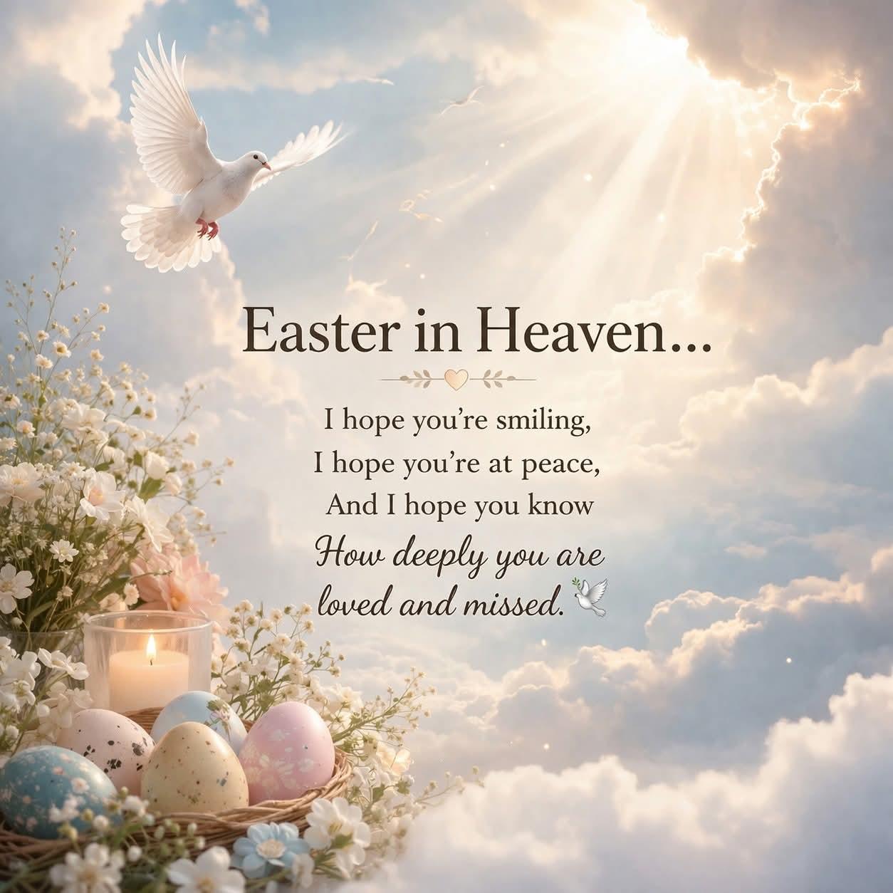A bird flying over a basket of eggs and flowers