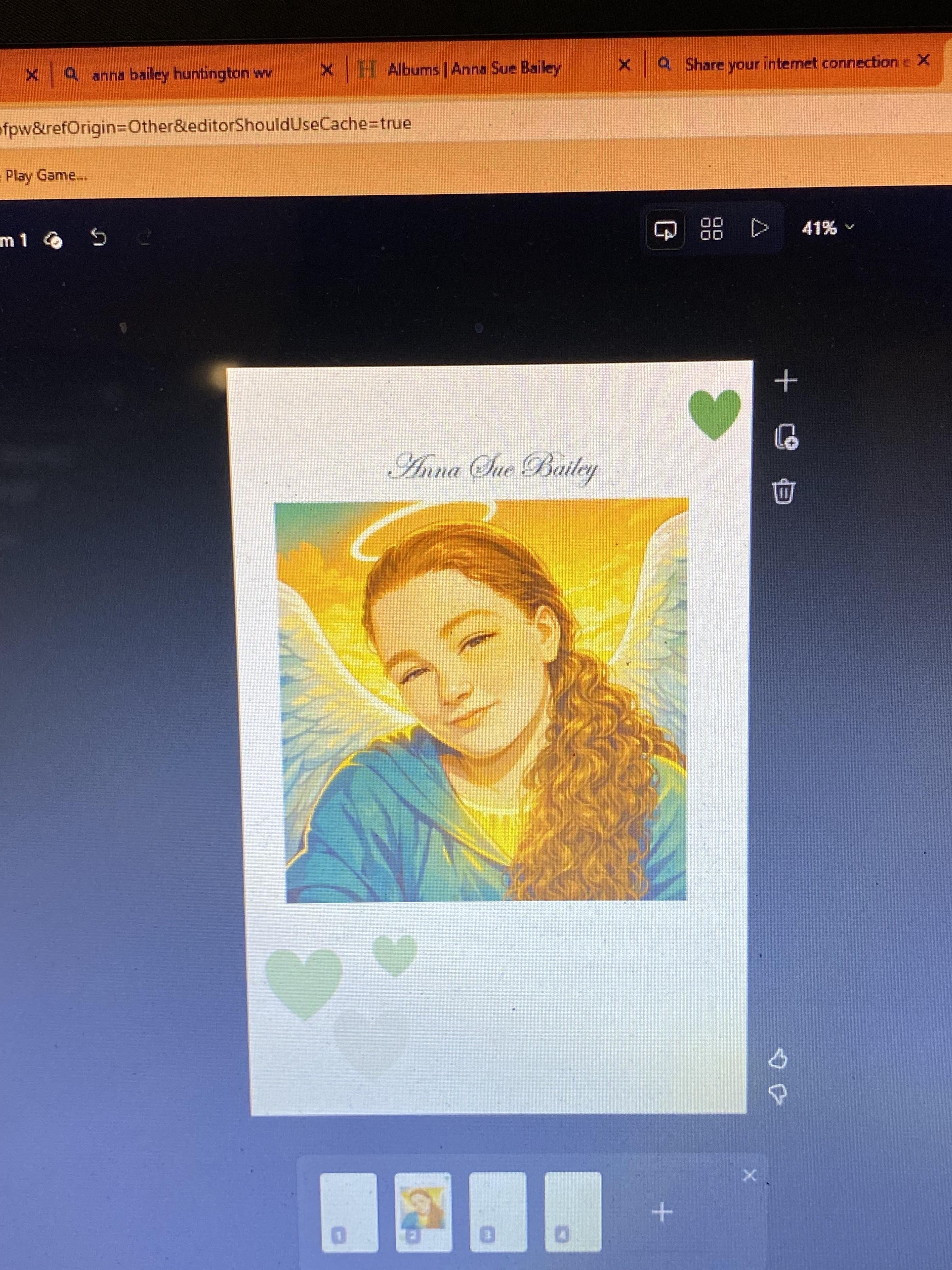 A computer screen shot of a woman with wings
