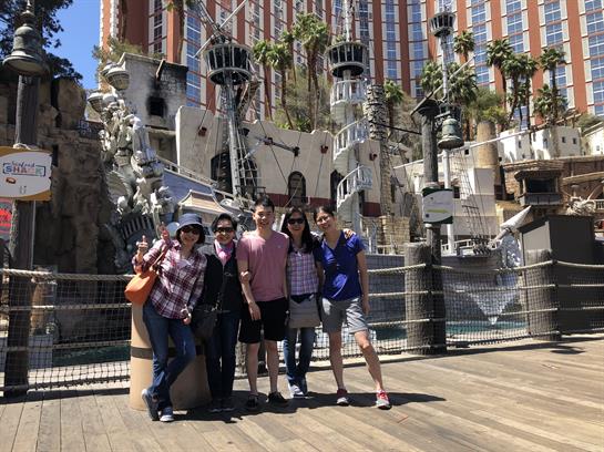 Friends enjoy their time together at a pirate-themed attraction in Las Vegas.