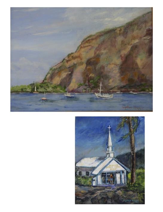 Delightful landscape featuring tranquil waters, boats, and a quaint church by majestic cliffs.
