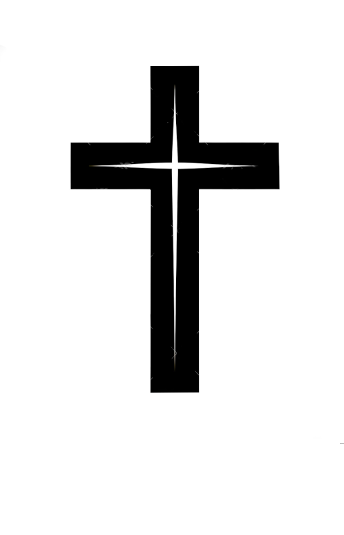 A black cross stands prominently, embodying themes of faith and hope against a plain background.