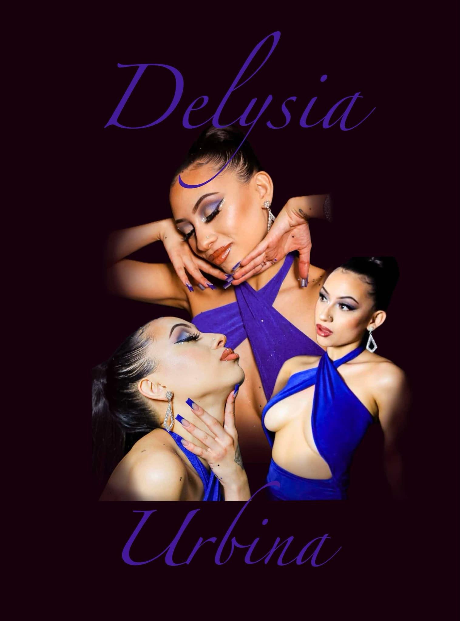 Delysia Urbina flaunts her talent in vibrant purple clothing, showcasing diverse poses.