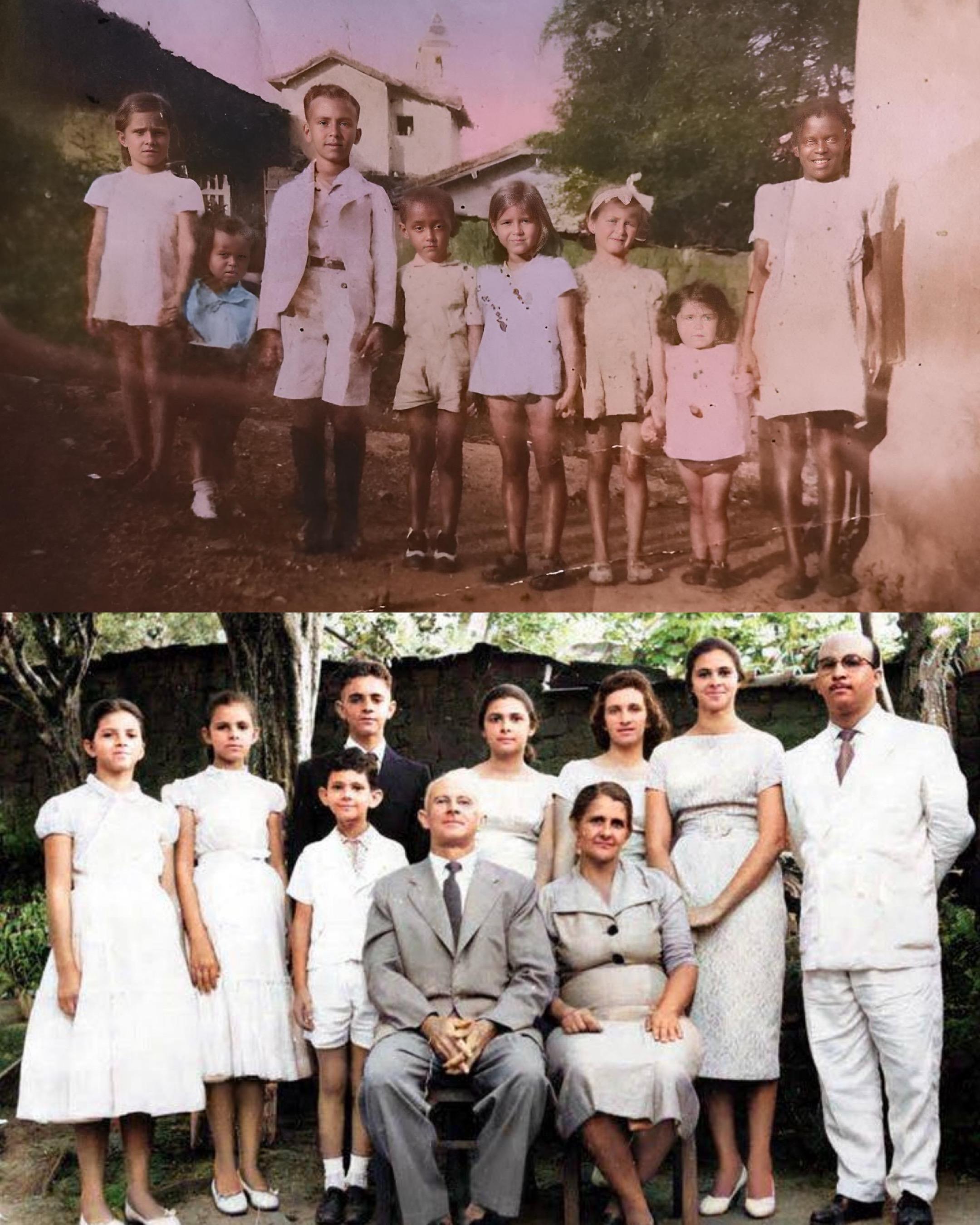 Gathering of family members, showcasing different generations in a rural outdoor setting.
