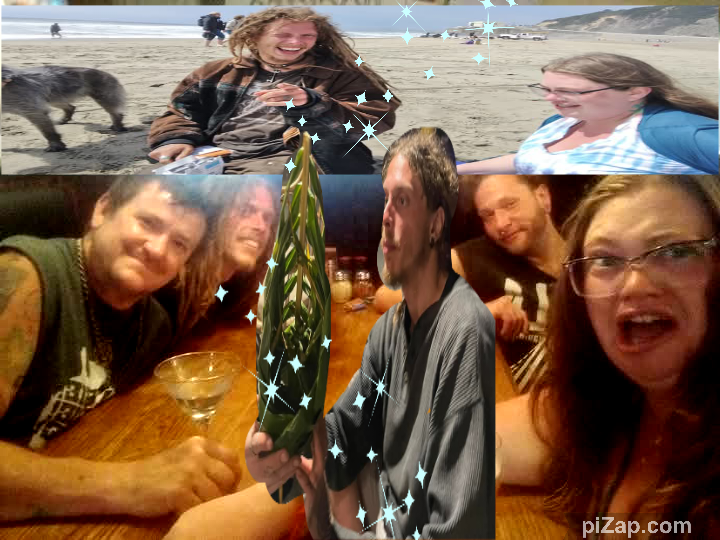 Group of friends laughing together, sipping drinks and enjoying the beach atmosphere during sunset.