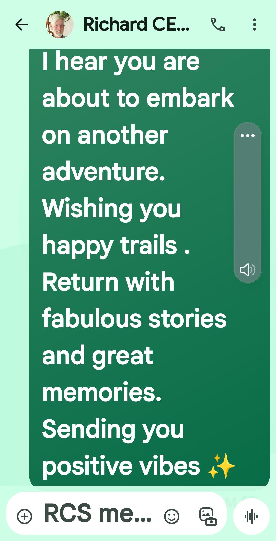 A message expressing excitement and positivity for someone's upcoming adventure.