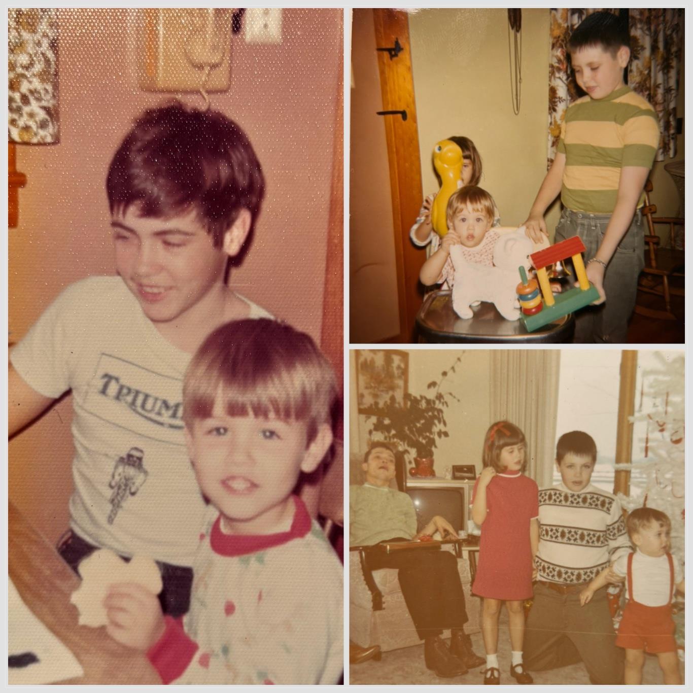 Siblings and friends engage in joyful activities while capturing cherished memories in a warm home.