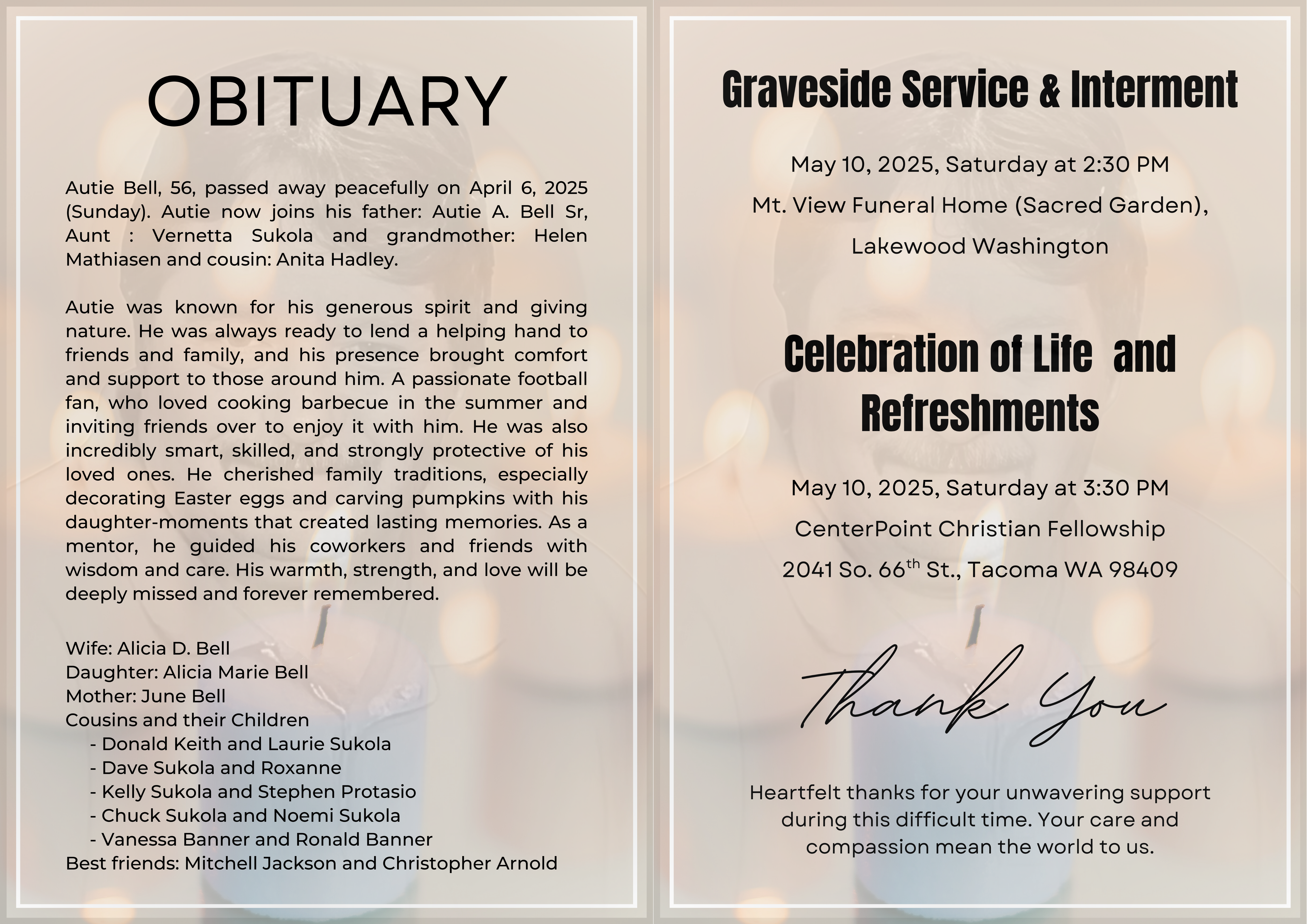 People gather to honor Autie Bell with a service and refreshments in Washington state.