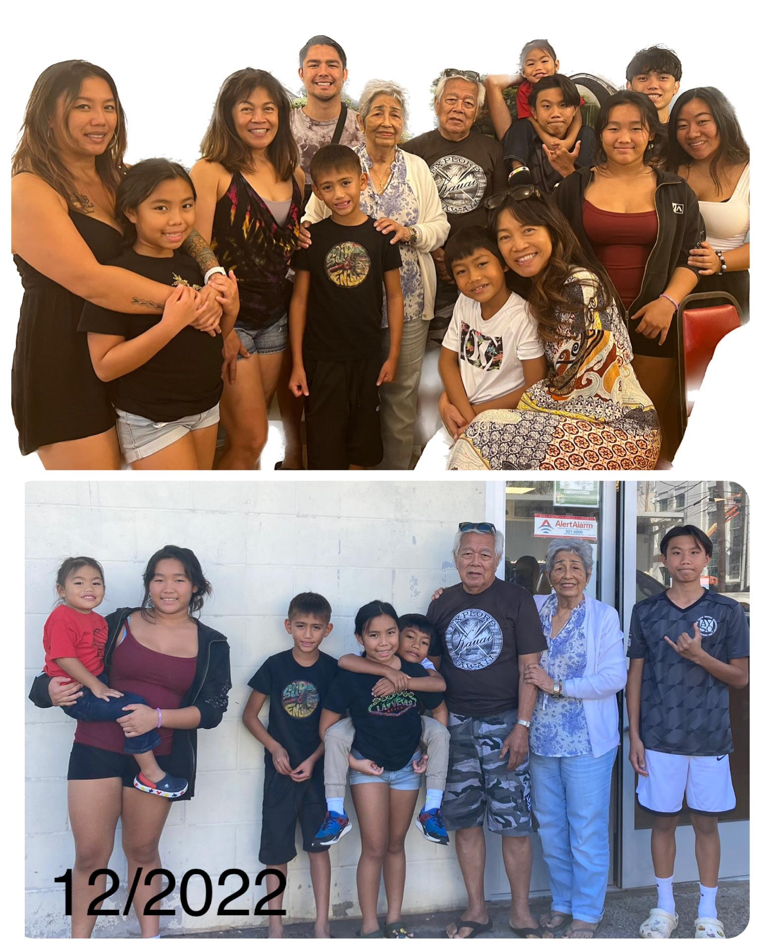 Joyful multi-generational family gathering with smiles and laughter, December 2022.