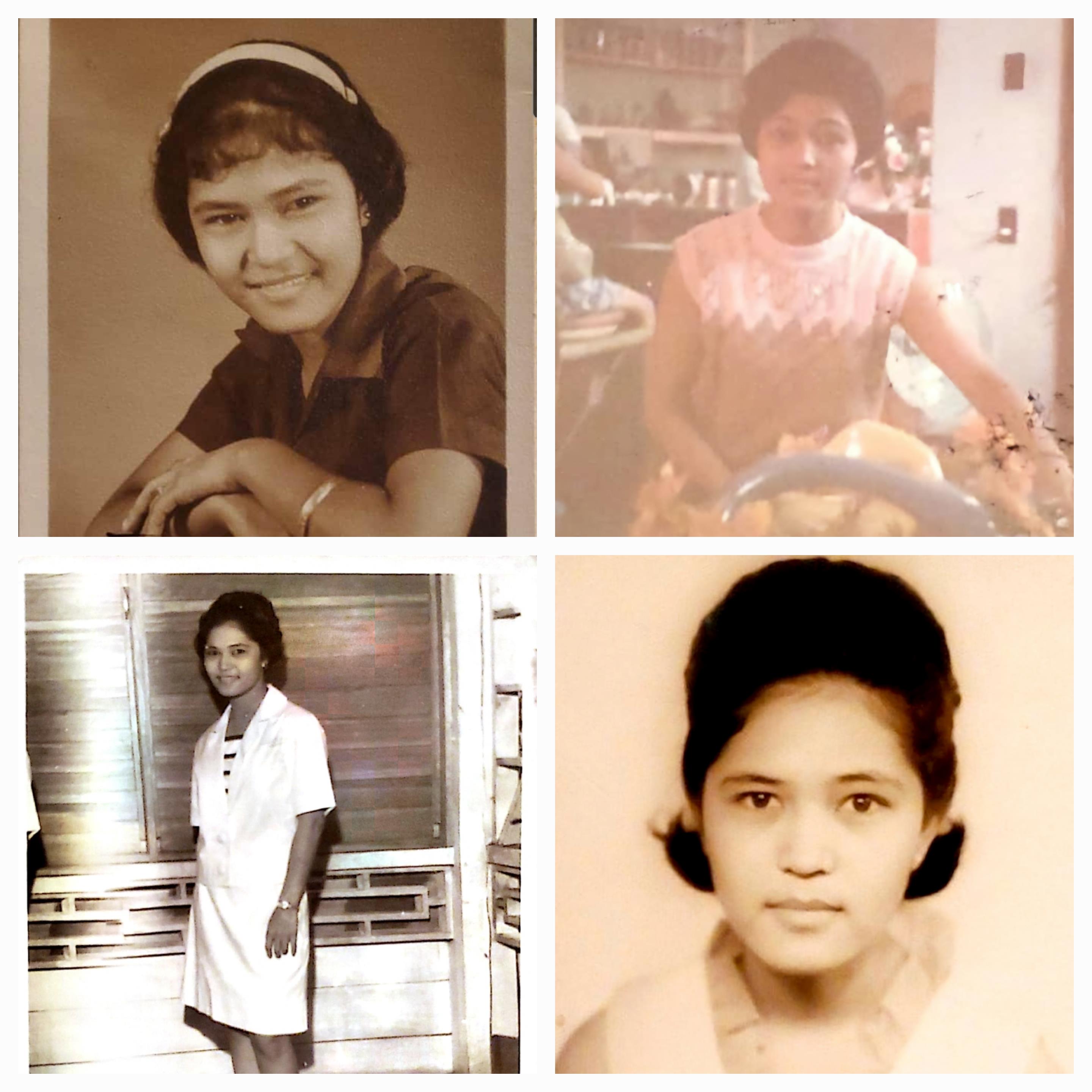 Four vintage portraits showcase women's fashion and expressions, highlighting past beauty.