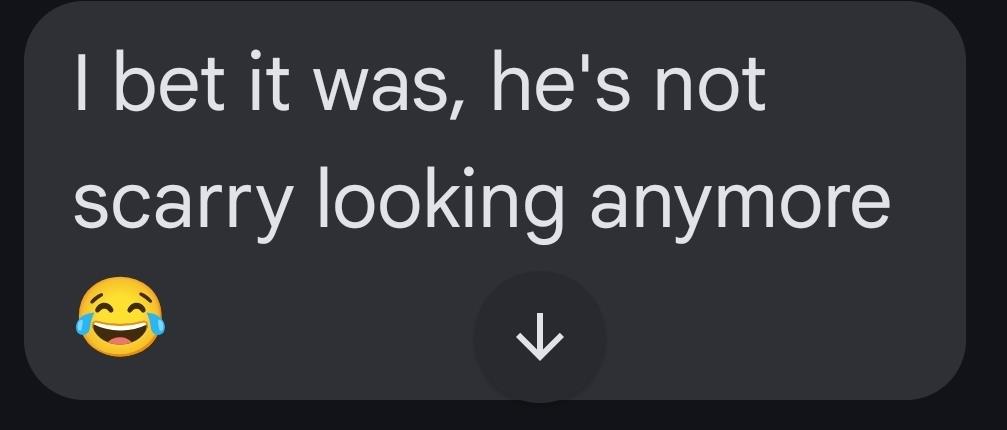 Participants joke about someone's looks changing, playfully saying they're no longer scary.