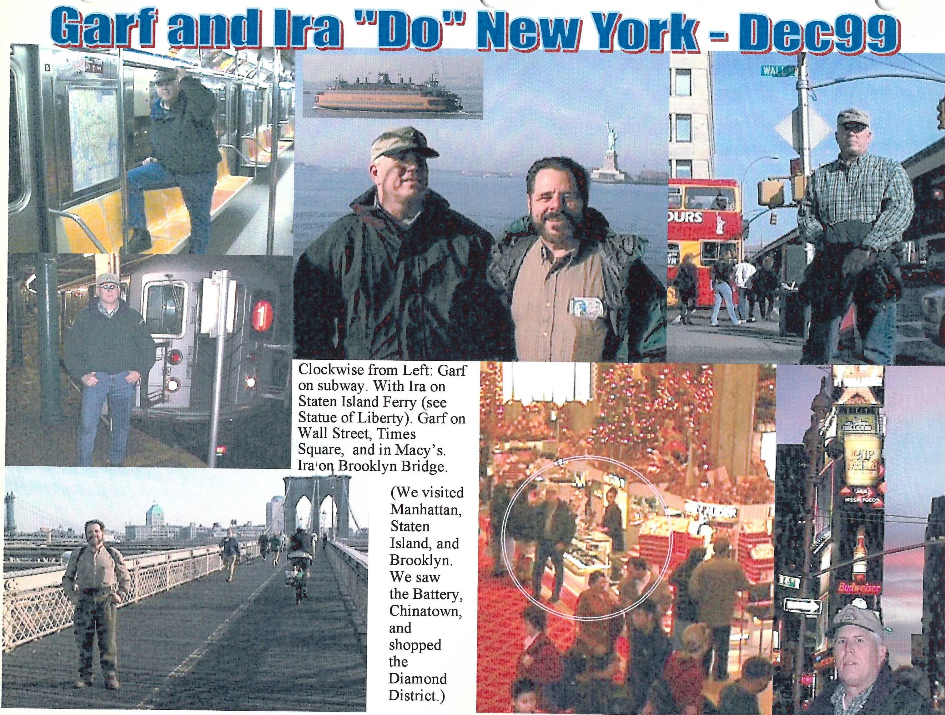 Two friends enjoy exploring New York City in December, visiting several famous locations.