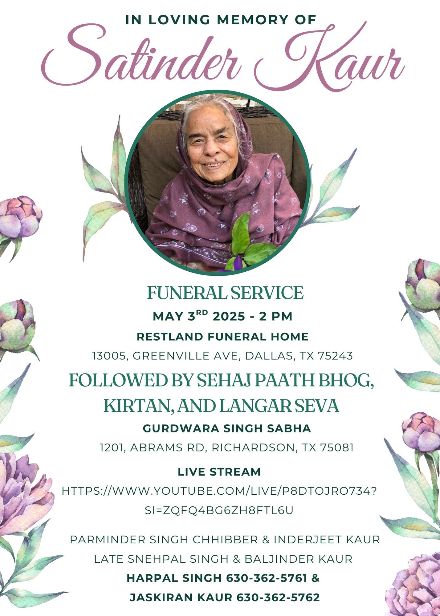 Family and friends gather for prayers and activities to honor Satinder Kaur at the memorial.